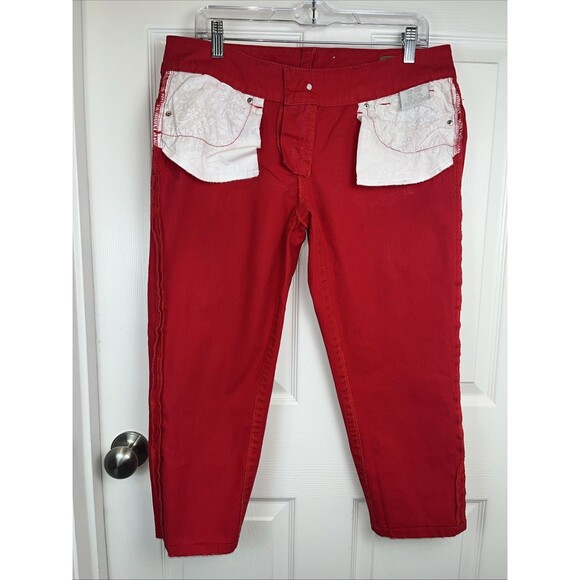 Seven7 Red Capris Women's 12 Crop Pants Clean Flat Front Stretch Summer - Picture 12 of 16